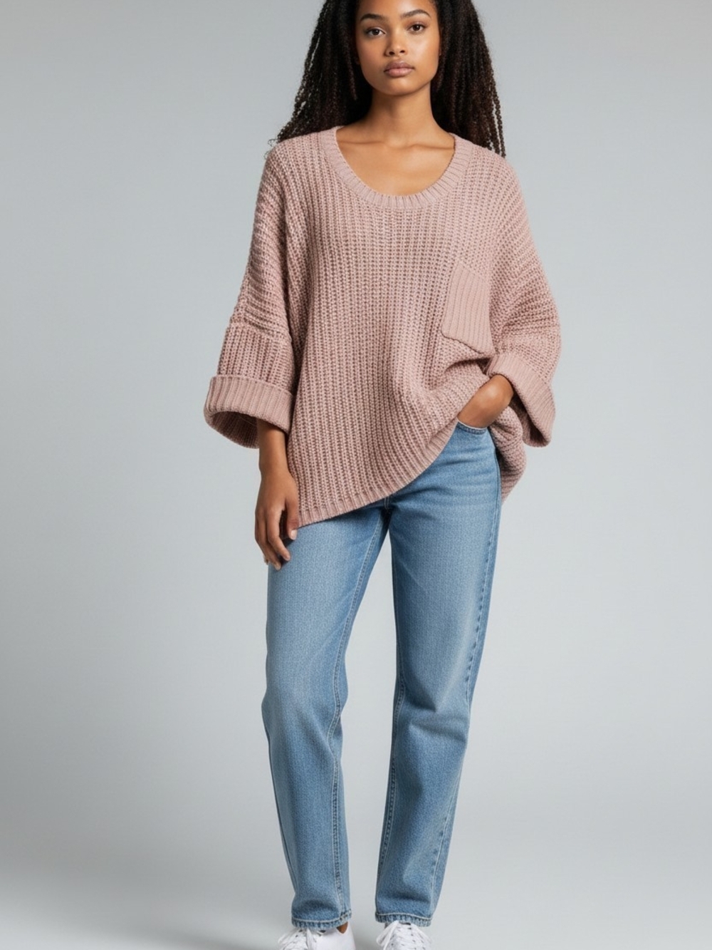 POL Oversized Knit Scoop Neck Sweater - Blush Pink